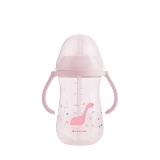 Ποτήρι με καλαμάκι σιλικόνης 300ml Dino World Pink