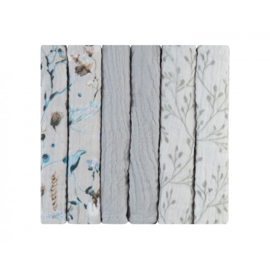 Dreamy fields grey πανάκια 30x30 μουσελίνας 6 τεμ   Dreamy fields grey πανάκια 30x30 μουσελίνας 6 τεμ